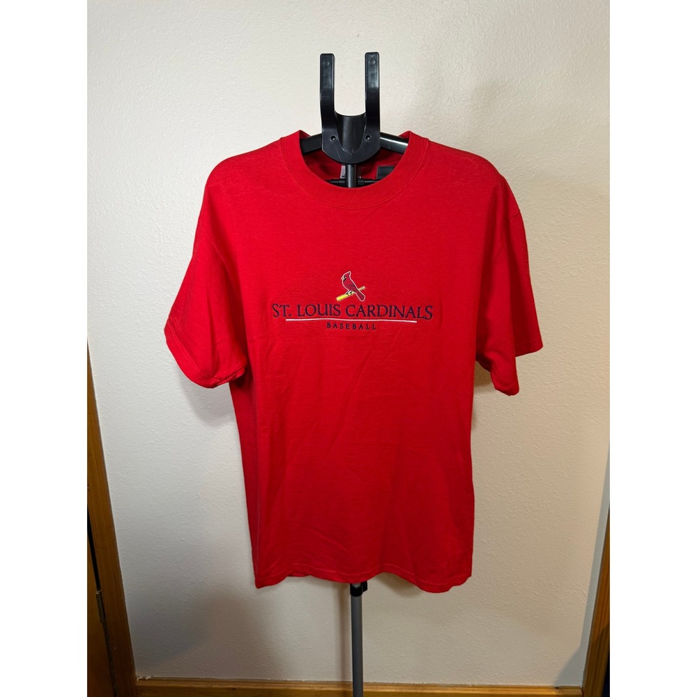 St Louis Cardinals Baseball T Shirt Red Delta Magnum Weight Embroidered Mens L